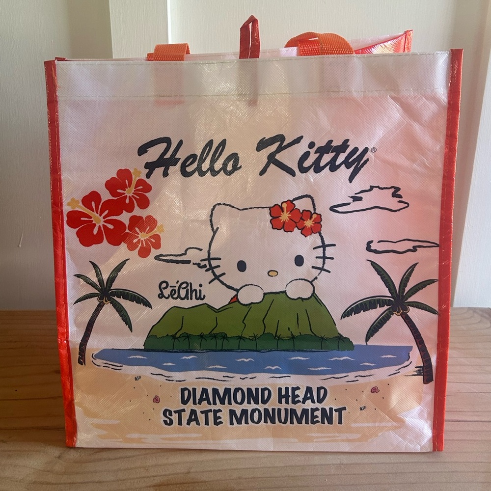 Hello Kitty Sanrio Hawaii Hibiscus Diamond Head Recycle Reusable Tote Bag